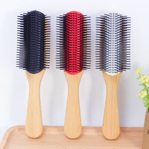 Peigne de massage du cuir chevelu à marque privée, peigne de coiffure de salon, <span class=keywords><strong>brosse</strong></span> en bois <span class=keywords><strong>Denman</strong></span> à 9 rangées, peigne à neuf rangées - Product Image 1