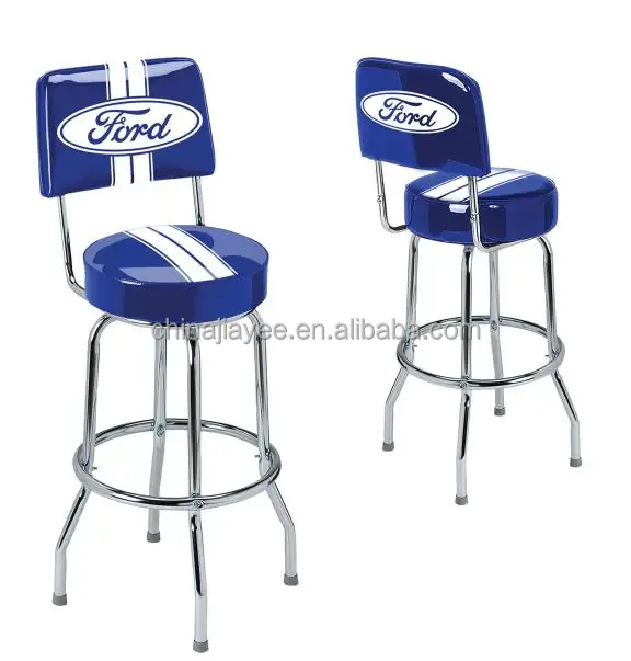 Swivel Bar Stool Padded Seat with Backrest Chrome/power coating Plated Legs Leather Garage shop stool
