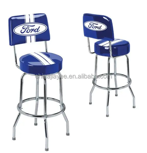 Tabouret de bar pivotant Siège rembourré avec dossier Revêtement chromé/électrique Pieds plaqués Tabouret de magasin de garage en cuir