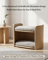 Lit pour chat en bois naturel de haute qualité, maison de repos à double étage pour animaux de compagnie, canapé-lit moderne en bois courbé pour chatons, vente en gros