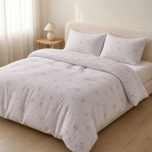 Three Piece Home Bedding Set with <strong>Small</strong> Botanical Print Pure Cotton <strong>Double</strong> Layer Gauze <strong>Duvet</strong> <strong>Cover</strong> and Two Pillowcases - Product Image 6