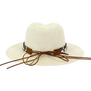 Chapeau de paille J356 pour hommes et femmes avec décoration en coquillage, chapeau de soleil d'extérieur, chapeau de paille pour la plage et les stations balnéaires - Product Image 5