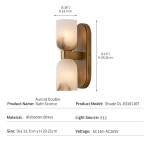 Modern <b>Wall</b> Lamp Bathroom Hotel Bedroom Minimalist Luxury Aged Brass Alabaster LED High Quality Custom Aurind Double Bath <b>Sconce</b> - Product Image 4