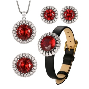 Wholesale Eco-friendly Copper Leather <b>Bracelet</b> Women <b>Set</b> 16-10mm Red Zircon High-grade Daily Matching Jewelry <b>Set</b> - Product Image 1