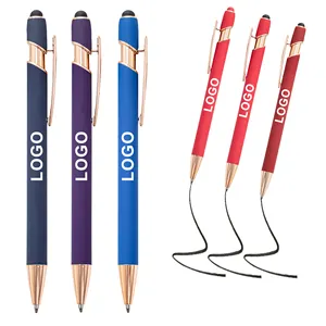 Soft Rubber Metal Ballpoint Pen Wholesales Rose Gold Parts Custom Logo Printed Engraved Advertising For Touch Stylus Phone