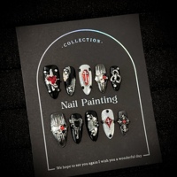 Uñas Postizas Personalizables Hechas a Mano, de Lujo, Estilo Gótico, con Rosa Roja 3D y Cruz, Reutilizables, Largas, Forma Ataúd, con Pegamento
