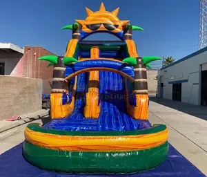 Tobogan inflável comercial, combo de bouncy para crianças, jumper aqua palmeira tropical, casa de escorregamento aquático