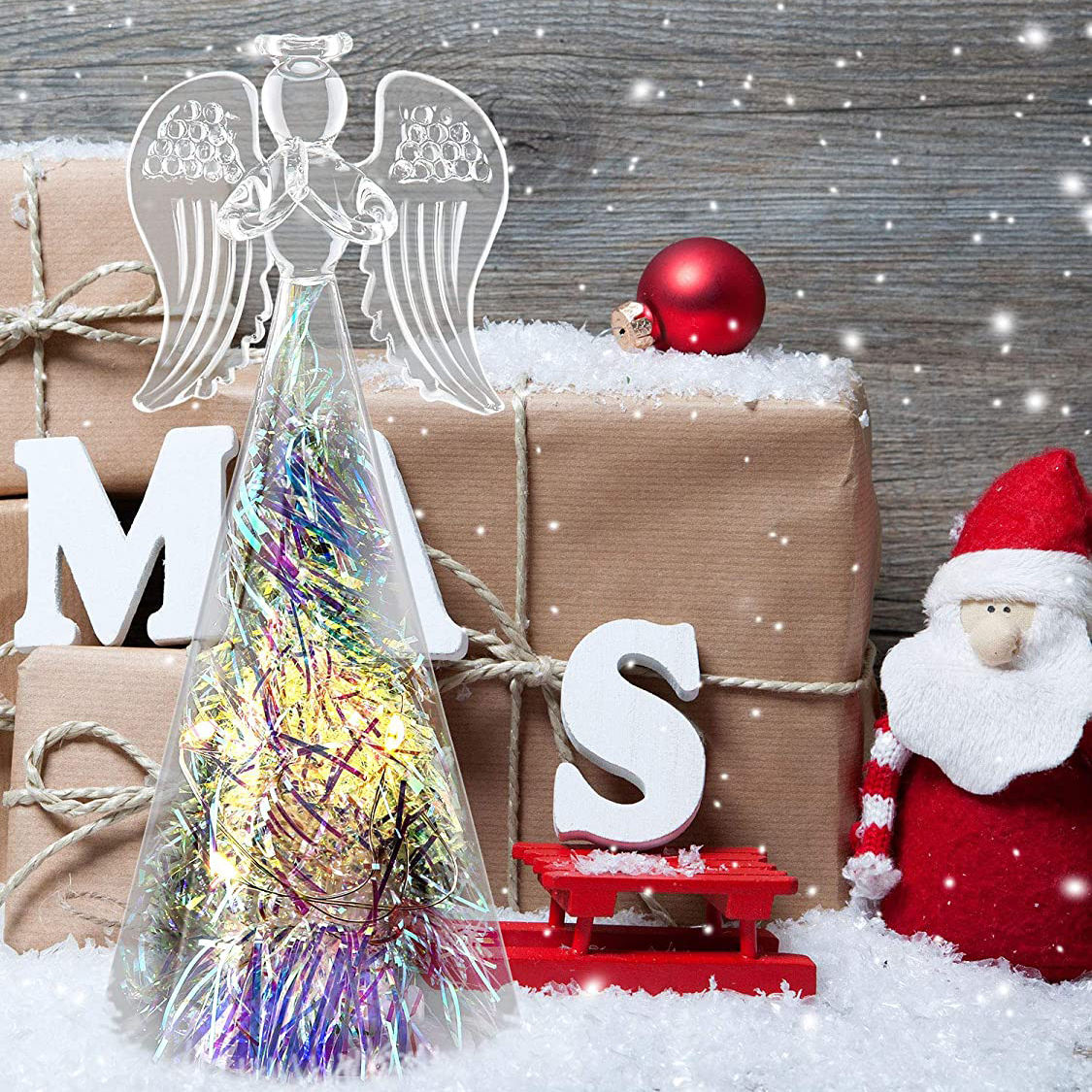 ホリデーガラスLED照明付きクリスマスエンジェルデコレーション装飾