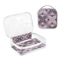 Produits tendance : Trousse de maquillage portable en PVC transparent (lot de 2) avec motif floral violet et fermeture éclair, idéale pour les voyages (pour femmes)