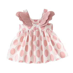 Kinder Ärmelloses Kleid Druck Polka Dot Baby Geburtstag Party Prinzessin Kleid mit Hut