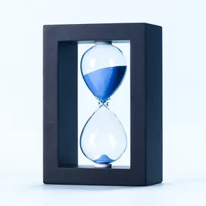 Black White Square Wooden Frame Hourglass Sand Clock Glass Sand Timer For Office Home Cafe