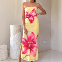 Robe longue bustier en satin à motif floral, coupe ajustée et élégante, idéale pour les soirées d'été – Fabrication OEM sur mesure