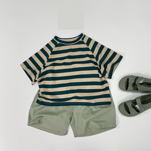 Verano bebé niño cuello redondo manga corta algodón rayas camisa bebé Top - Product Image 5