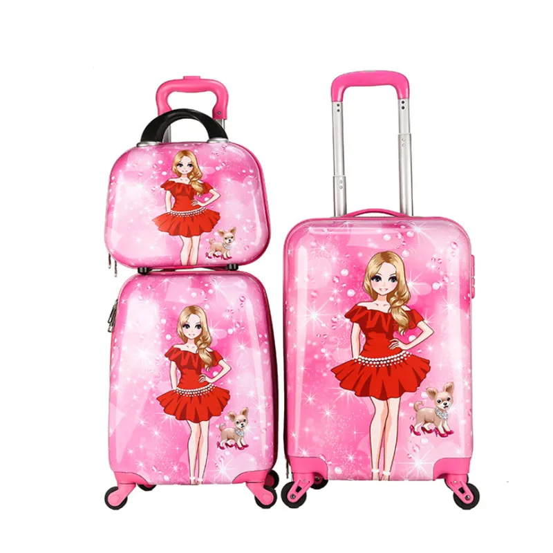 2020 Hot Selling Hard ABS PC Animal Print Pink Kids Luggage Bag Case 3 Pcs Set with Quiet Wheels