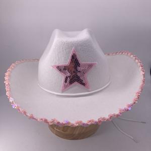 Chapeau de cow-boy personnalisé pour enfants, décoré de sequins en forme d'étoile, idéal pour les fêtes d'anniversaire en extérieur, disponible en tailles enfant, vente en gros - Product Image 2