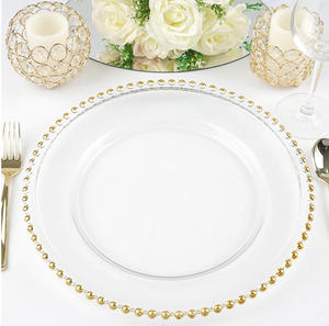 أطباق زجاجية أوروبية بسيطة بحواف ذهبية أنيقة وصديقة للبيئة مقاس 33 سم للحفلات والأعراس - Product Image 6