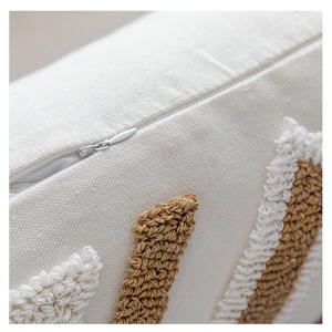 HomeyMood Tufted Geometric Throw Pillow Square Khaki <b>White</b> Linen Cotton Blend Spot Clean Decorative <b>Cushion</b> <b>Cover</b> - Product Image 3