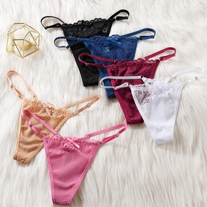 String sexy en dentelle pour femme, culotte côtelée à bretelles réglables, sous-vêtements respirants et doux pour femme, lingerie taille basse pour usage quotidien - Product Image 4