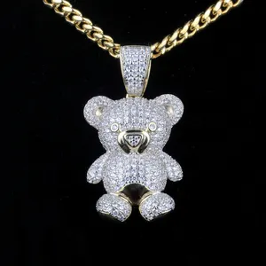 Amuse Jewelry Teddy Bear Cubic zircone gioielli Hip Hop Iced Out collana con ciondolo in ottone con zirconi cubici per uomo donna