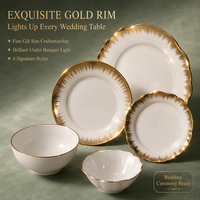 Service de table élégant en porcelaine fine (18 pièces) avec bordure dorée, en boîte cadeau colorée, idéal pour mariage ou cadeau de mariée - Vente en gros