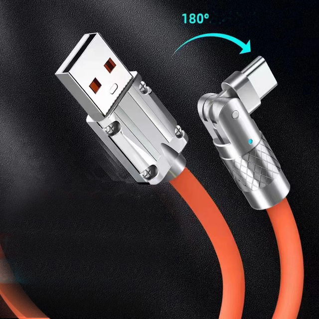 120w 6A Super Fast Charging Cable Usb to Type C Quick Charge Zinc Alloy Silicone 180 Degree Rotatable Cord Data Cable for Phone