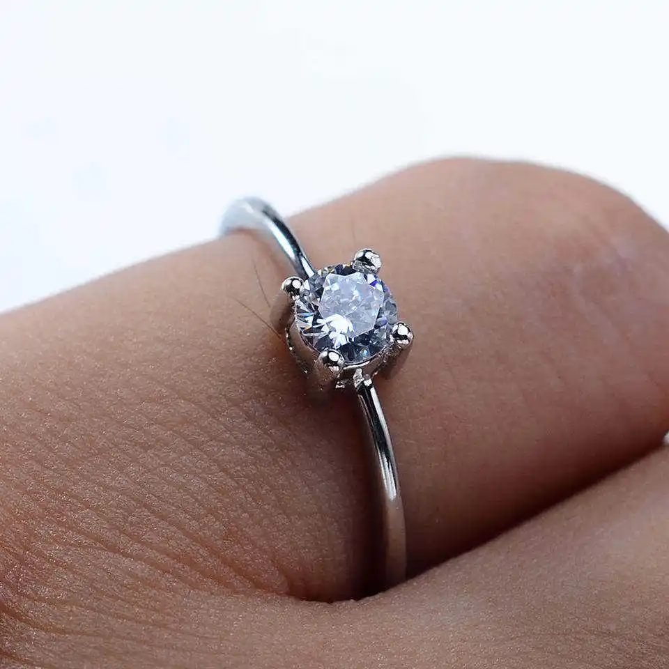 תכשיטים חתונה טבעת פשוט מזל תכשיטי Moissanite Cz מעוקב Zirconia אירוסין 925 טבעת כסף