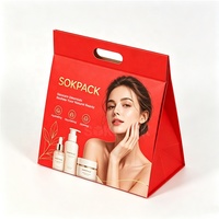 Boîte cadeau en papier triangulaire pliable personnalisée pour soins de la peau avec poignée, produits cosmétiques, emballage en carton pliable plat