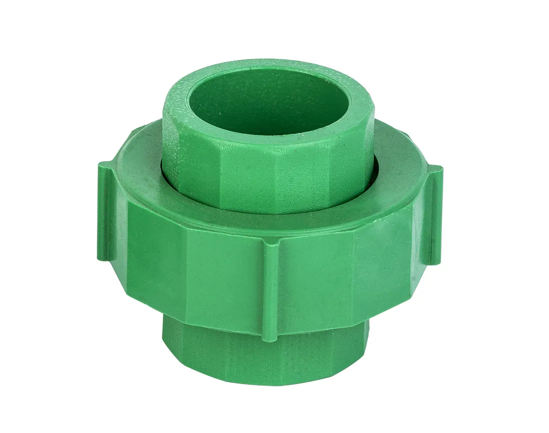 Venda quente de plástico puro verde 20mm-63mm PPR Conector de união de acessórios para tubos para encanamento