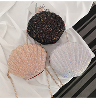 Tas Tangan Wanita Trendy Mewah Model Selempang Mini Bentuk Kerang Berkilau untuk Wanita