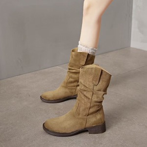 Botas de media pantorrilla de tacón cuadrado con hebilla de moda para mujer, de ante de vaca vintage, para invierno/otoño, tallas grandes 48, venta al por mayor de fábrica - Product Image 5