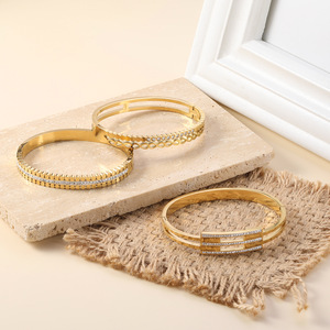 Geometric Hollow <b>Bangle</b> Gold Tone Crystal Inlay Women's Jewelry Fashion <b>Bracelet</b> - Product Image 2