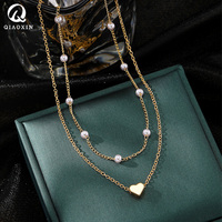 Collier ajustable en alliage avec breloque cœur en fausse perle, chaîne multicouche pour clavicule, vente en gros