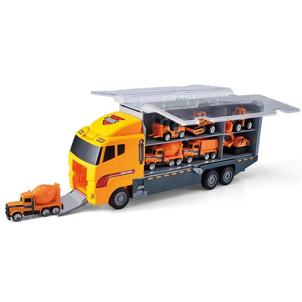 12 in 1 Die-cast Construction Truck Vehicle Car Toy Set Play Vehicles in Carrier Engineering Cargo Truck Models
