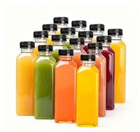 Bouteilles carrées transparentes en PET pour jus, contenants réutilisables vides pour café froid, smoothies et jus faits maison