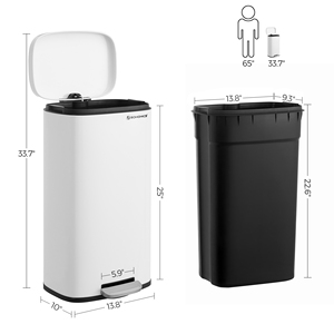 <span class=keywords><strong>Cubo</strong></span> de <span class=keywords><strong>Basura</strong></span> con Pedal de Acero Inoxidable Portátil <span class=keywords><strong>SONGMICS</strong></span> de 30L, Blanco, Ecológico, Duradero, para Uso en Interiores y Exteriores, para Baño y Cocina - Product Image 6