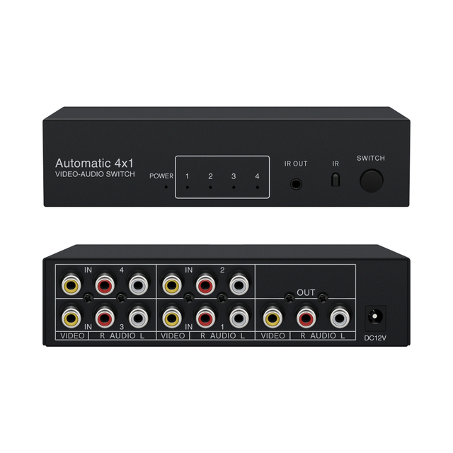 AV Video and Audio Automatic Switcher 4 in 1 Out Remote Control Selection Chip Switch 4port
