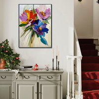 Peinture murale encadrée faite à la main, moderne, imperméable et écologique, sur toile, avec motifs floraux colorés et abstraits, magnifiques fleurs