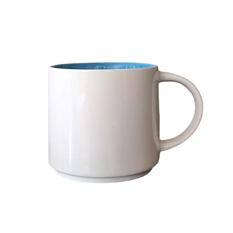 Nhà máy tùy chỉnh 15oz gốm thăng hoa Mug bên ngoài Matte trắng đồ đá cup bên trong khác nhau của màu sắc tráng men cốc cốc