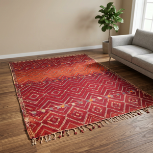 Alfombra Tribal Roja Geométrica Marroquí, Rectangular, Hecha a Mano, de Lana con Nudos, Base de Yute, Decoración para Sala de Estar - Product Image 5