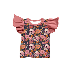 Haut à manches bouffantes imprimé en soie de lait pour filles, T-shirt à manches courtes à volants imprimé intégral pour enfants - Product Image 4