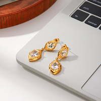 Boucles d'oreilles pendantes H&C Ins en acier inoxydable plaqué or PVD 18 carats, monture texturée effet fondu, double ovale avec zircone cubique, anti-ternissement, bijoux cadeau