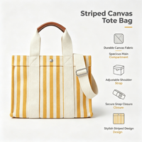 Sac fourre-tout en toile rayée multi-usages, double poignée avec anse en cuir et bandoulière pour femmes, voyage, travail, shopping, logo personnalisé