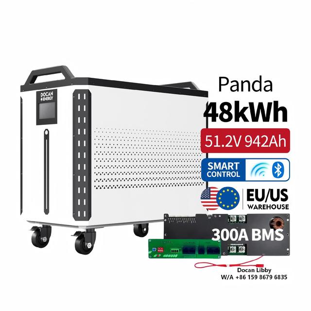 EU US Stock 51.2V LiFePO4 Solar Battery Pack 15kWh 32kw 48kWh 300Ah 628Ah 942Ah, Docan Panda Home Energy Storage