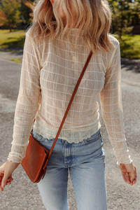 प्रिय-प्रेमी थोक महिलाएं सफेद चुम्बन लेट्यूस ट्रिम स्लिम लंबी आस्तीन शीर्ष - Product Image 3