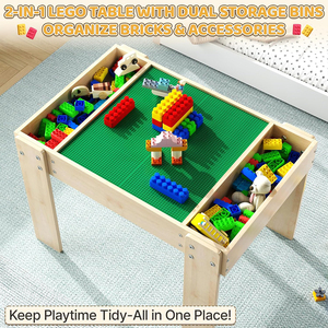 Table d'activités multifonctionnelle en bois pour enfants, table robuste pour blocs de construction avec rangement pour les tout-petits - Product Image 5