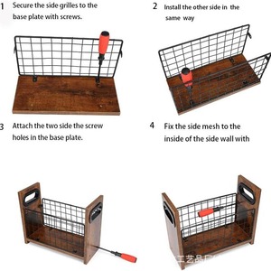Étagère de rangement de bureau en bois avec panneau en fil de fer pour organiser les magazines, pour le bureau et la maison - Product Image 3