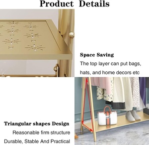 2025 pour <span class=keywords><strong>Amazon</strong></span> best-seller <span class=keywords><strong>porte</strong></span>-manteau industriel autoportant en or robuste Double étagères multifonctionnel chambre à coucher suspendue - Product Image 3