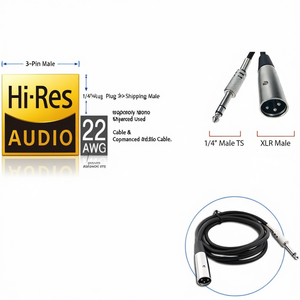 Cable de Audio Mono XLR de 3 Pines Macho a TS de 1/4 de Pulgada, 22 AWG, Blindado, para Micrófono, con Cubierta Negra - Product Image 1