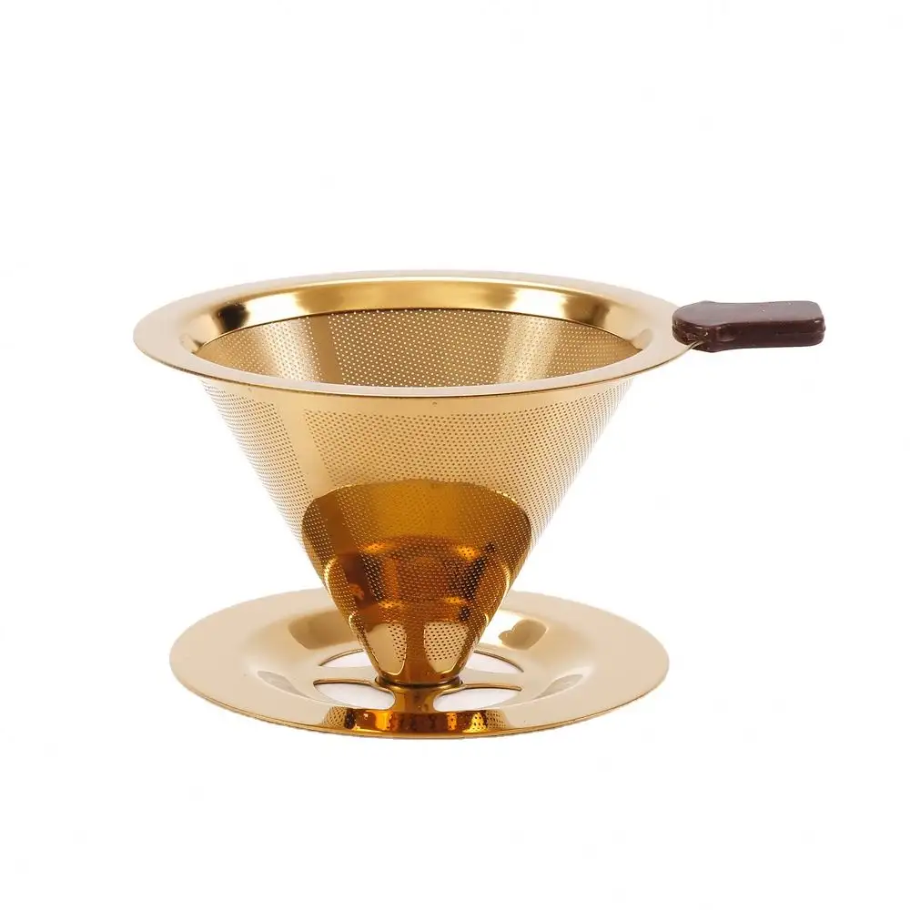 125mm Gold Color Titanium coated pour over coffee cone dripper Vietnam coffee filter stainless filter reusable coffee dripper