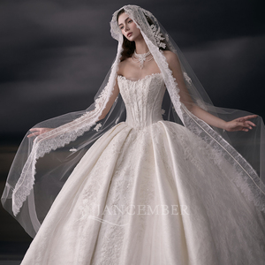 Lsgz14 Stunning Ivory Backless Lace Beaded Corset Shimmer <b>Tulle</b> Applique Modern Mermaid/Trumpet Ball Gown Wedding Dress Court - Product Image 6